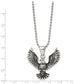 Stainless Steel Chisel Antiqued And Polished Screaming Eagle Pendant On A 22 Inch Ball Chain Necklace