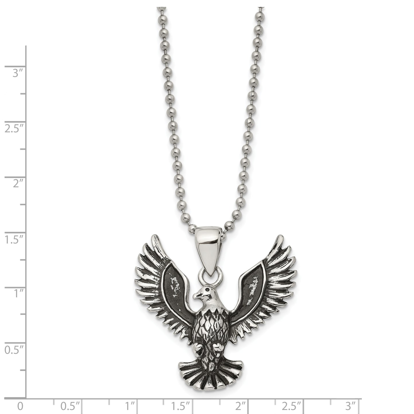 Stainless Steel Chisel Antiqued And Polished Screaming Eagle Pendant On A 22 Inch Ball Chain Necklace