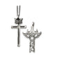 Stainless Steel Chisel Polished And Enameled 2 Piece Cross With Crown Pendant On A 22 Inch Curb Chain Necklace