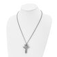 Stainless Steel Chisel Polished And Enameled 2 Piece Cross With Crown Pendant On A 22 Inch Curb Chain Necklace