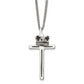 Stainless Steel Chisel Polished And Enameled 2 Piece Cross With Crown Pendant On A 22 Inch Curb Chain Necklace