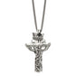 Stainless Steel Chisel Polished And Enameled 2 Piece Cross With Crown Pendant On A 22 Inch Curb Chain Necklace