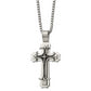 Stainless Steel Chisel Brushed And Polished With Black Enamel Large Cross Pendant On A 24 Inch Box Chain Necklace