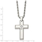 Stainless Steel Chisel Polished With Cz Cross Pendant On A 24 Inch Rope Chain Necklace