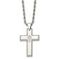 Stainless Steel Chisel Polished With Cz Cross Pendant On A 24 Inch Rope Chain Necklace