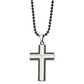 Stainless Steel Chisel Polished Black Ip-Plated Edges With Cz Cross Pendant On A 30 Inch Ball Chain Necklace