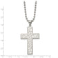 Stainless Steel Chisel Polished And Textured Cross Pendant On A 24 Inch Ball Chain Necklace