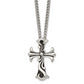 Stainless Steel Chisel Antiqued Polished And Textured Scroll Cross Pendant On A 22 Inch Curb Chain Necklace