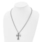 Stainless Steel Chisel Antiqued Polished And Textured Scroll Cross Pendant On A 22 Inch Curb Chain Necklace