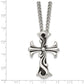 Stainless Steel Chisel Antiqued Polished And Textured Scroll Cross Pendant On A 22 Inch Curb Chain Necklace