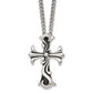 Stainless Steel Chisel Antiqued Polished And Textured Scroll Cross Pendant On A 22 Inch Curb Chain Necklace