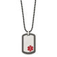 Stainless Steel Chisel Antiqued And Polished Greek Key Edge With Red Enamel Medical Id Dog Tag On A 30 Inch Black Ip-Plated Ball Chain Necklace