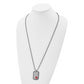 Stainless Steel Chisel Antiqued And Polished Greek Key Edge With Red Enamel Medical Id Dog Tag On A 30 Inch Black Ip-Plated Ball Chain Necklace