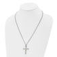 Stainless Steel Chisel Polished With 14K Gold Accent 1/15 Carat Diamond Cross Pendant On A 22 Inch Curb Chain Necklace