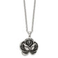 Stainless Steel Chisel Antiqued And Polished Flower Pendant On A 24 Inch Cable Chain Necklace