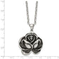 Stainless Steel Chisel Antiqued And Polished Flower Pendant On A 24 Inch Cable Chain Necklace