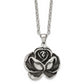 Stainless Steel Chisel Antiqued And Polished Flower Pendant On A 24 Inch Cable Chain Necklace