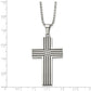 Stainless Steel Chisel Polished Black Ip-Plated 1/20 Carat Diamond Striped Cross Pendant On A 22 Inch Ball Chain Necklace