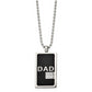 Stainless Steel Chisel Polished Black Ip-Plated With Cz Dad Dog Tag On A 24 Inch Ball Chain Necklace