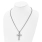 Stainless Steel Chisel Polished 1/10 Carat Black Diamond Cross Pendant On A 22 Inch Curb Chain Necklace