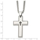 Stainless Steel Chisel Polished 1/10 Carat Black Diamond Cross Pendant On A 22 Inch Curb Chain Necklace