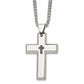 Stainless Steel Chisel Polished 1/10 Carat Black Diamond Cross Pendant On A 22 Inch Curb Chain Necklace