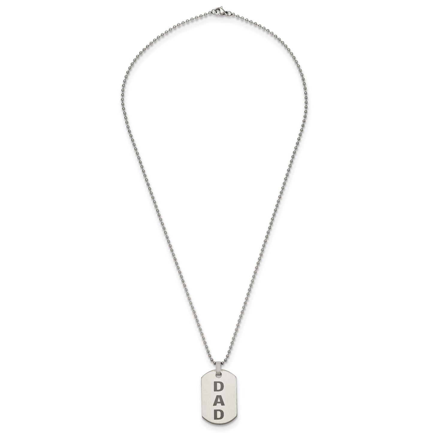 Stainless Steel Chisel Polished And Lasered Dad Dog Tag On A 24 Inch Ball Chain Necklace