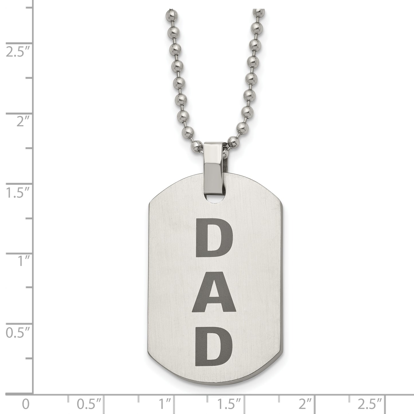 Stainless Steel Chisel Polished And Lasered Dad Dog Tag On A 24 Inch Ball Chain Necklace