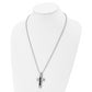 Stainless Steel Chisel Polished Black Ip-Plated Cable 1/20 Carat Diamond Cross Pendant Ona 24 Inch Ball Chain Necklace