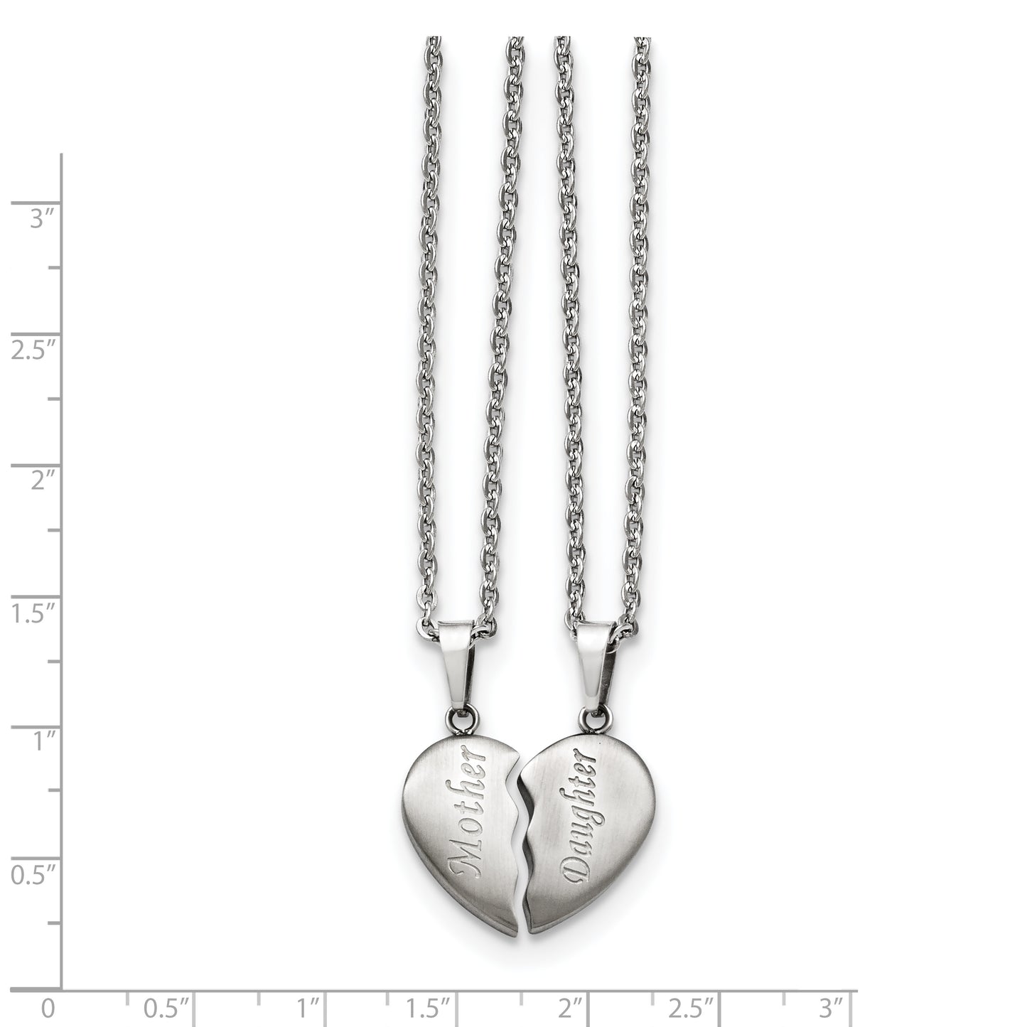 18.00 Inch Chisel Stainless Steel Brushed Mother Daughter Heart Pendants On 18 Cable Chain Necklace Set