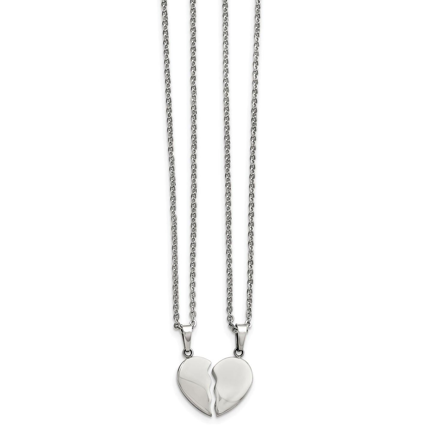 20.00 Inch Chisel Stainless Steel Polished 2 Piece Heart Pendants On 20 Cable Chain Necklace Set