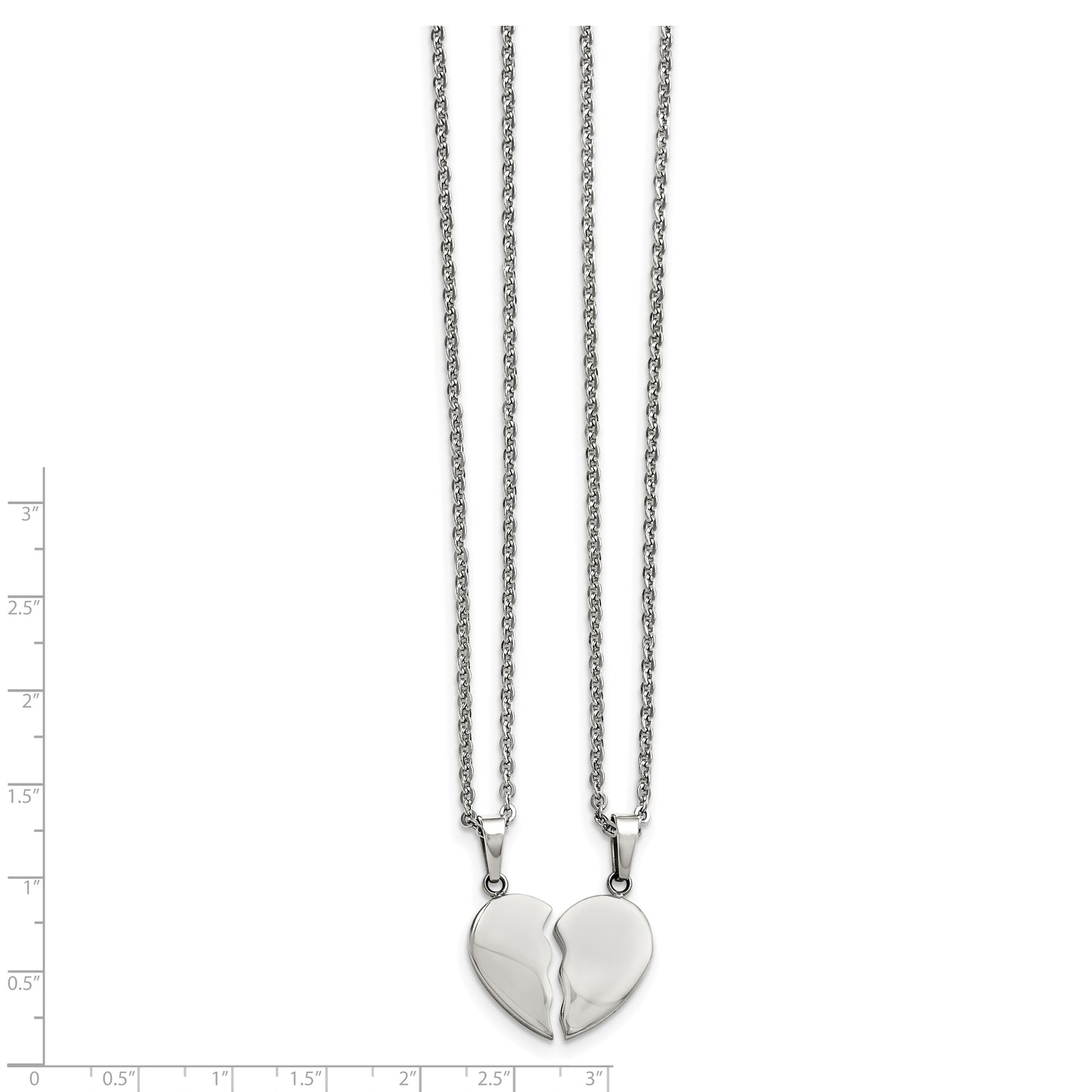 20.00 Inch Chisel Stainless Steel Polished 2 Piece Heart Pendants On 20 Cable Chain Necklace Set