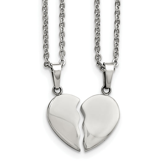 20.00 Inch Chisel Stainless Steel Polished 2 Piece Heart Pendants On 20 Cable Chain Necklace Set