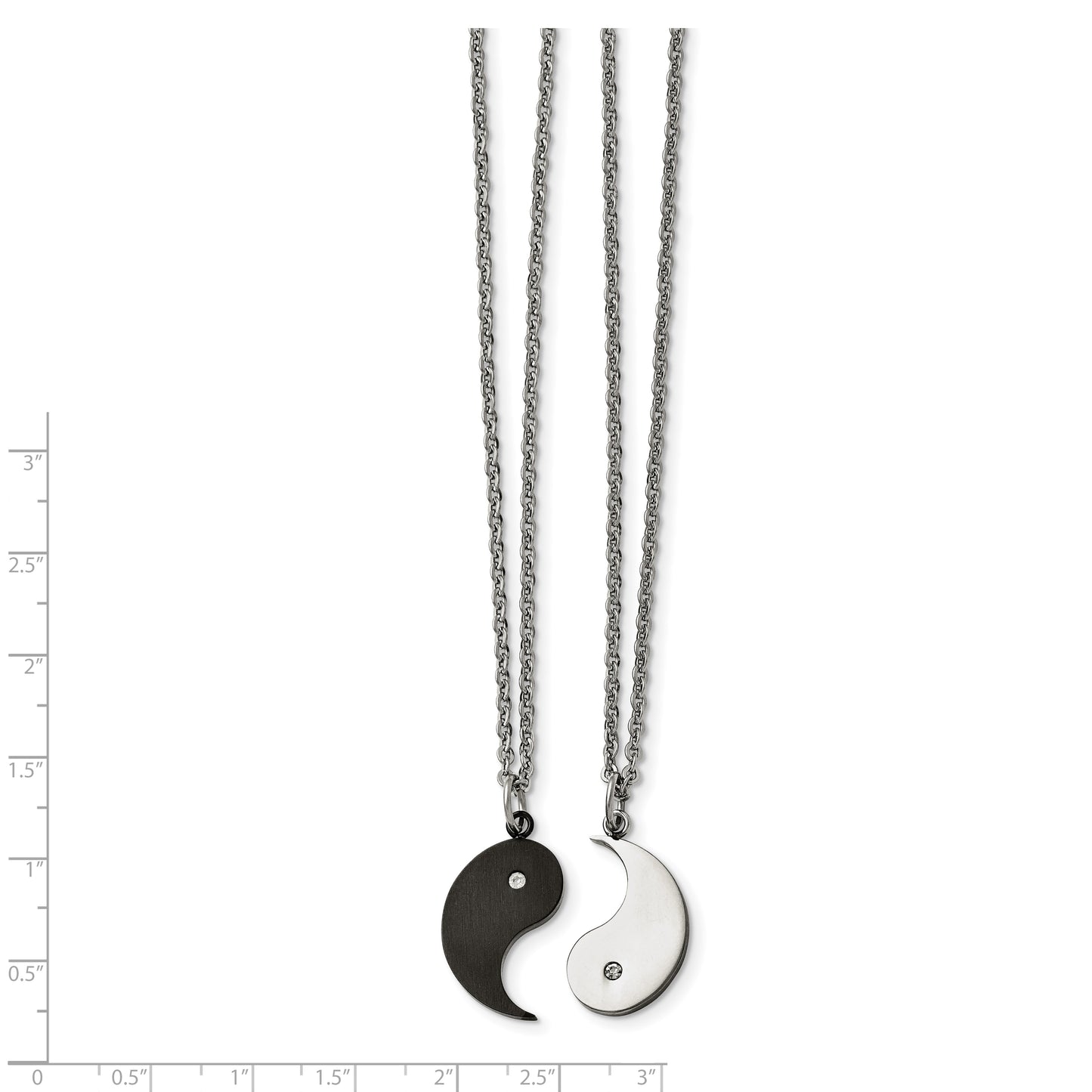 20.00 Inch Chisel Stainless Steel Brushed And Polished Black Ip-Plated With Cz Yinyang Pendants On 20 Cable Chain Necklace Set