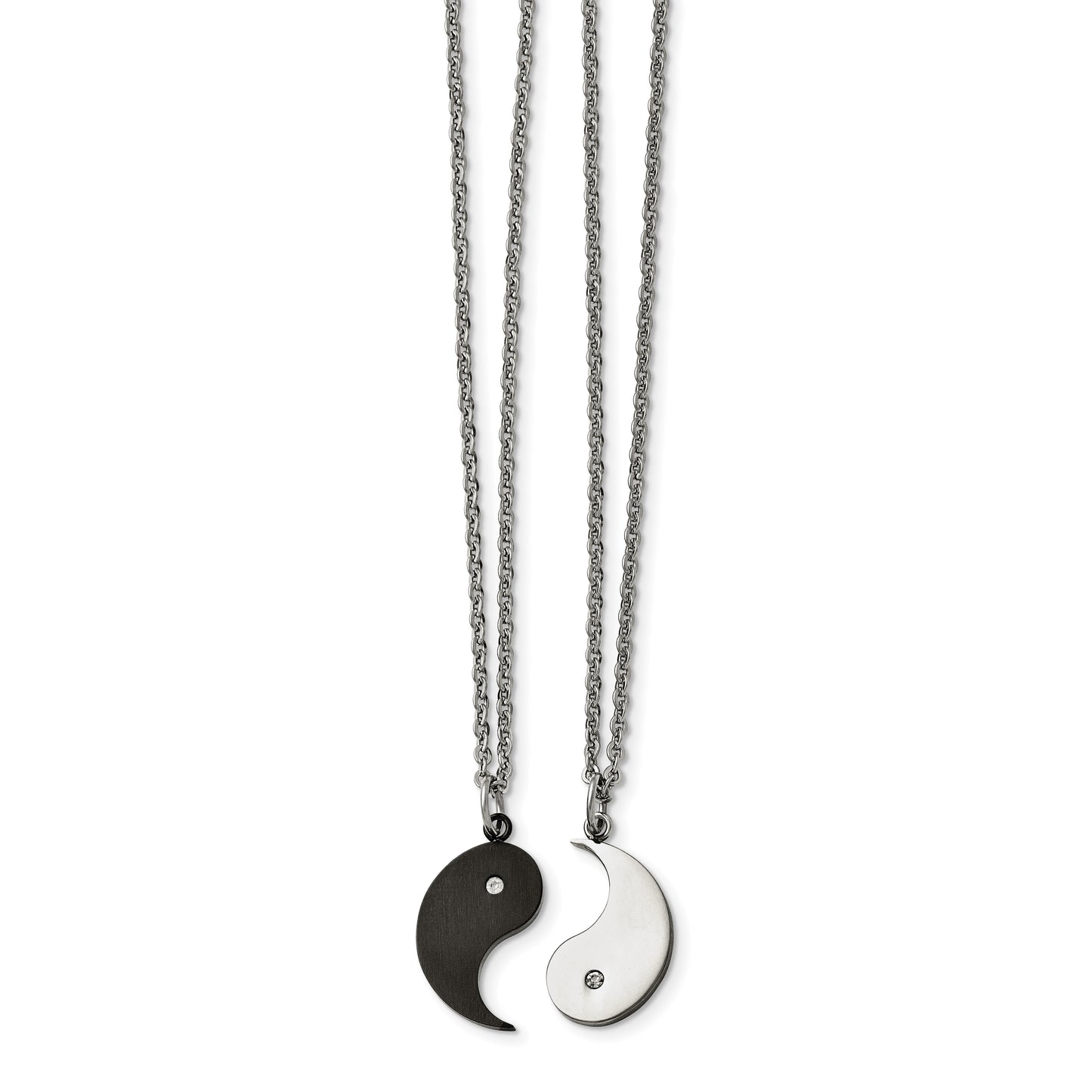 20.00 Inch Chisel Stainless Steel Brushed And Polished Black Ip-Plated With Cz Yinyang Pendants On 20 Cable Chain Necklace Set