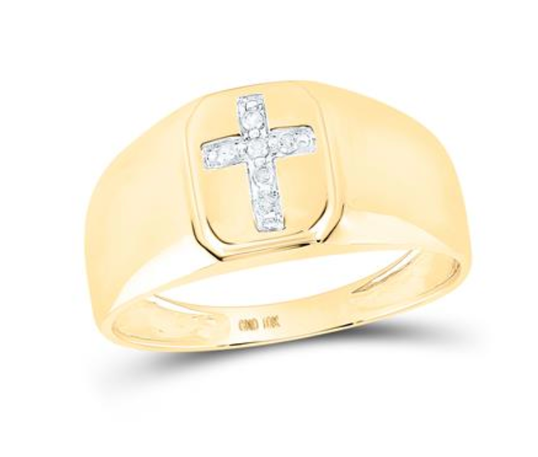 10k Yellow Gold Round Diamond Cross Band Ring 1/20 Cttw