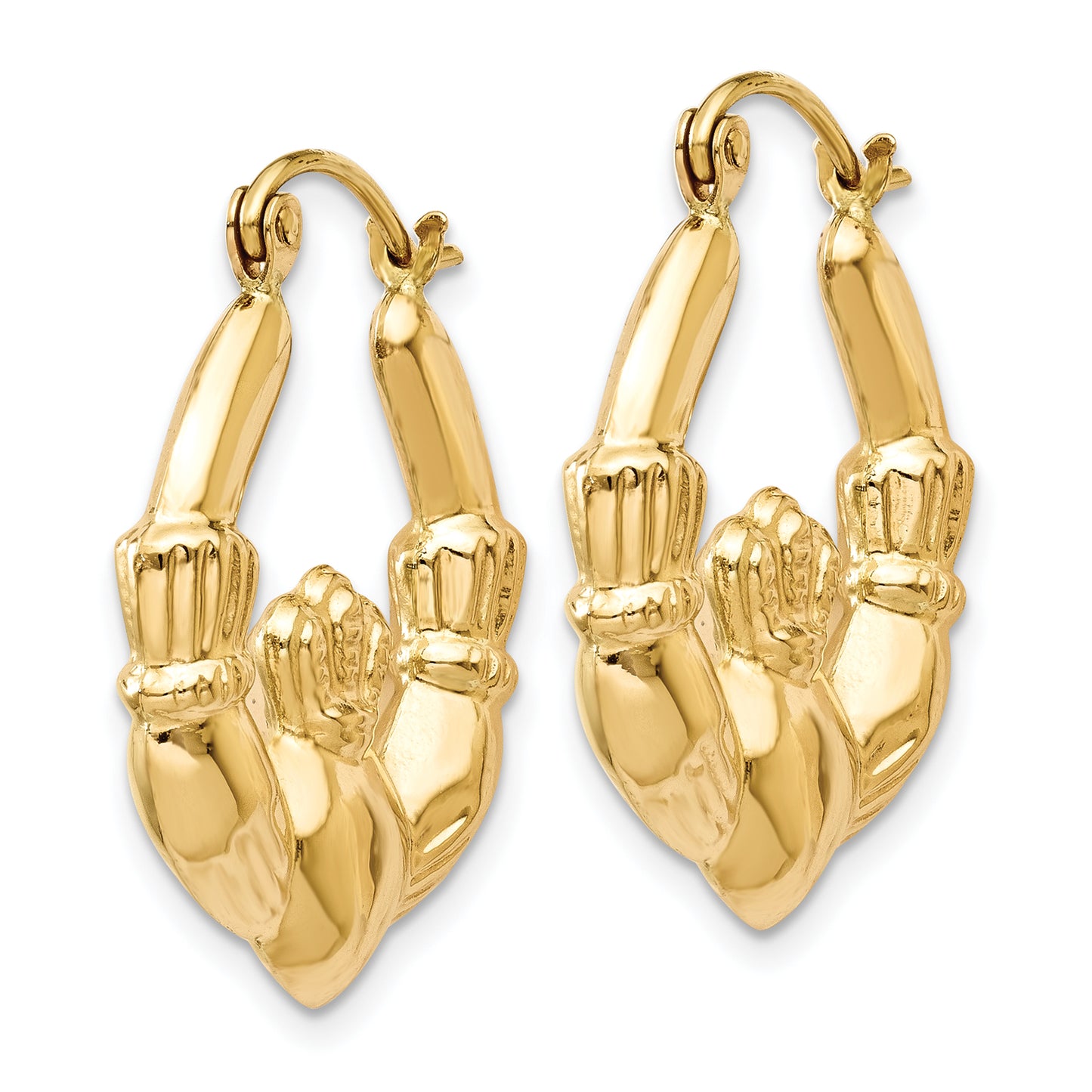 14K Yellow Gold Polished Claddagh Hoop Earrings