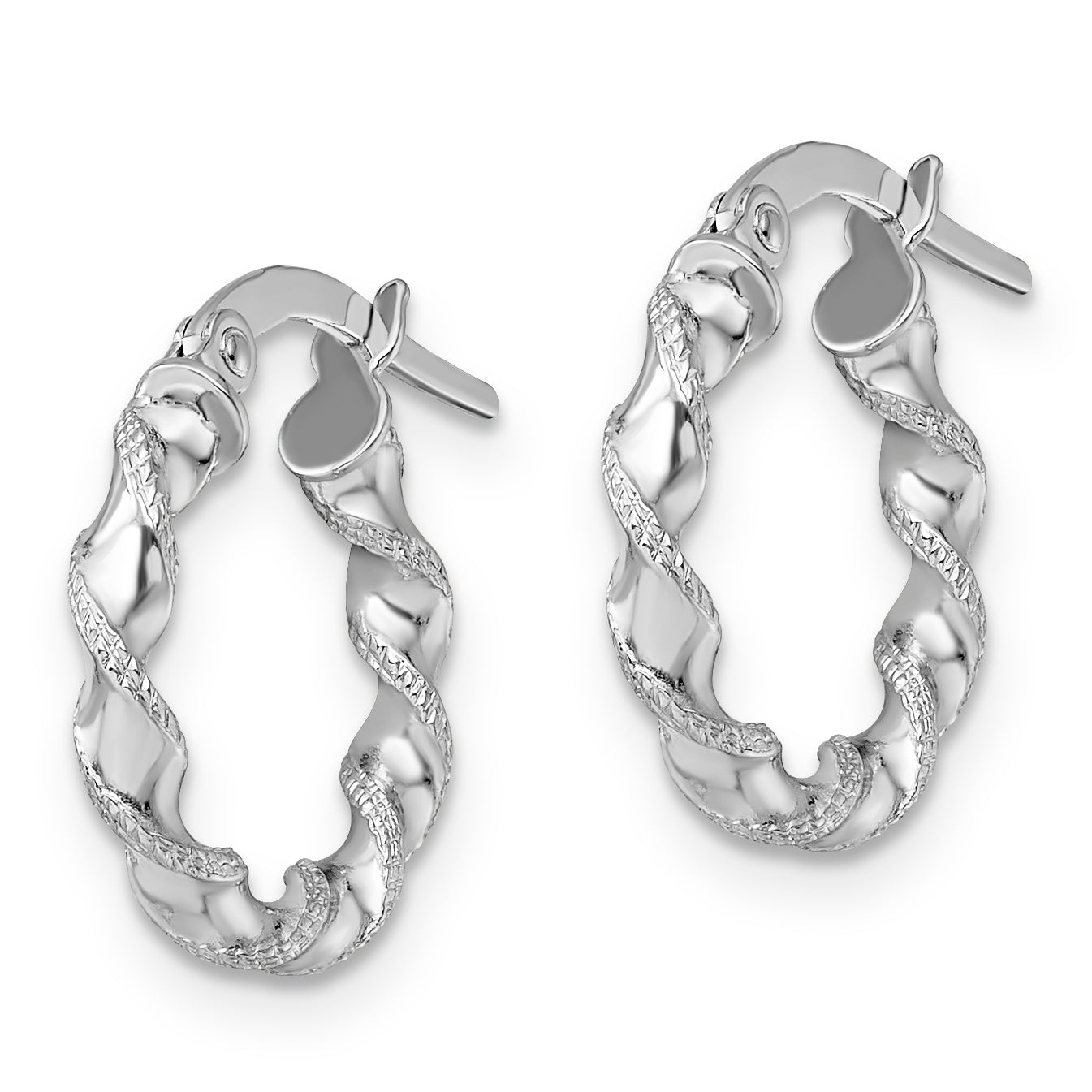 10K White Gold Textured Twisted Hinged Hoop Earrings