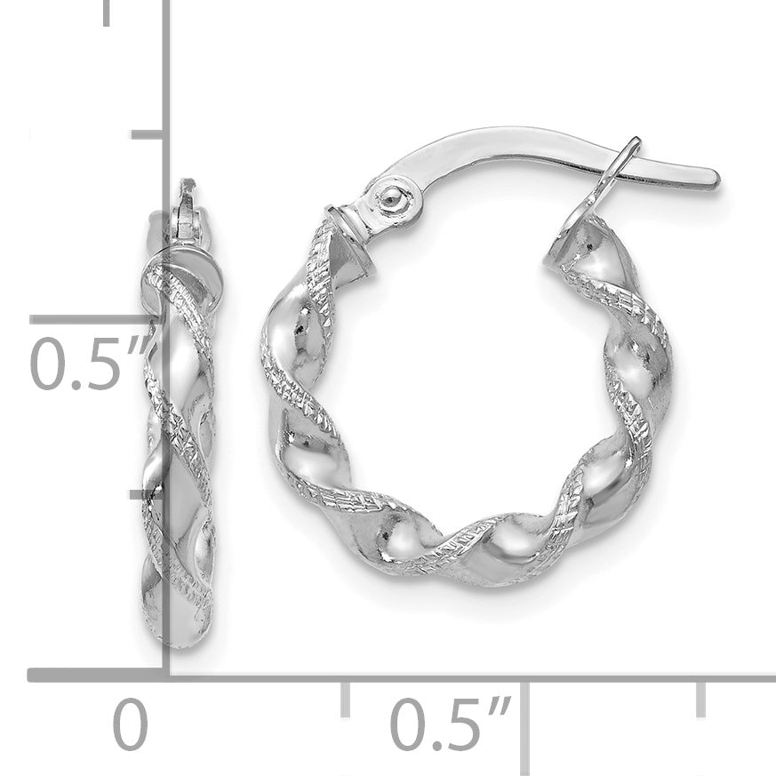 10K White Gold Textured Twisted Hinged Hoop Earrings