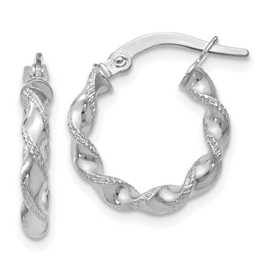 10K White Gold Textured Twisted Hinged Hoop Earrings