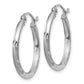 14K White Gold Satin And Diamond-Cut 2mm Round Hoop Earrings