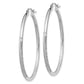 14K White Gold Satin And Diamond-Cut 2mm Round Hoop Earrings