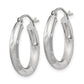 14K White Gold Satin And Diamond-Cut 3mm Round Hoop Earrings