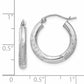 14K White Gold Satin And Diamond-Cut 3mm Round Hoop Earrings