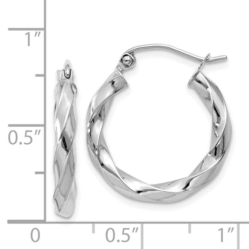 14K White Gold 3mm Twisted Hoop Earrings