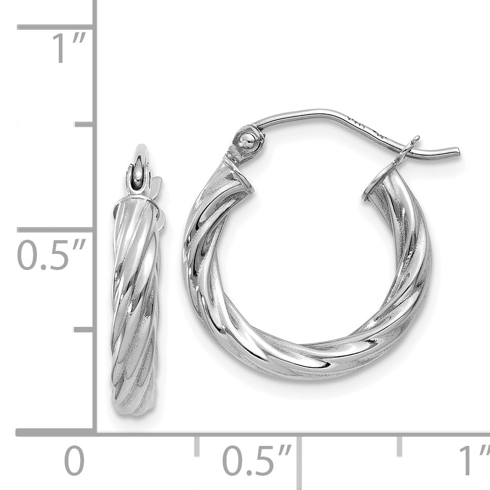 14K White Gold Polished 3.25mm Twisted Hoop Earrings