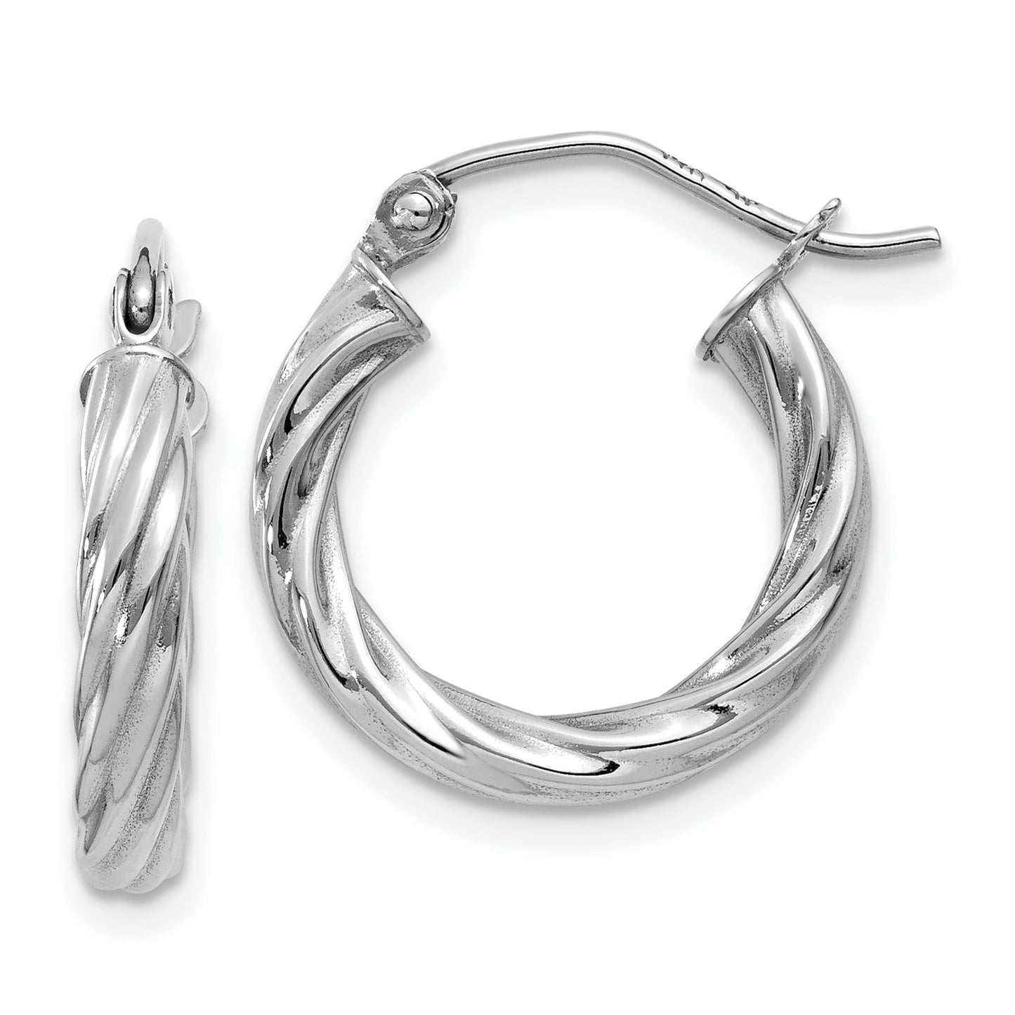 14K White Gold Polished 3.25mm Twisted Hoop Earrings