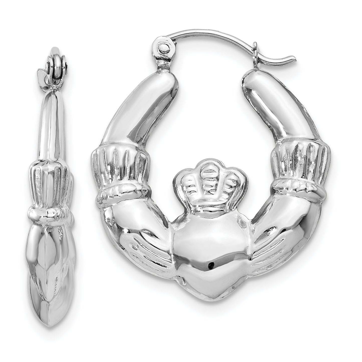 14K White Gold Claddagh Hoop Earrings