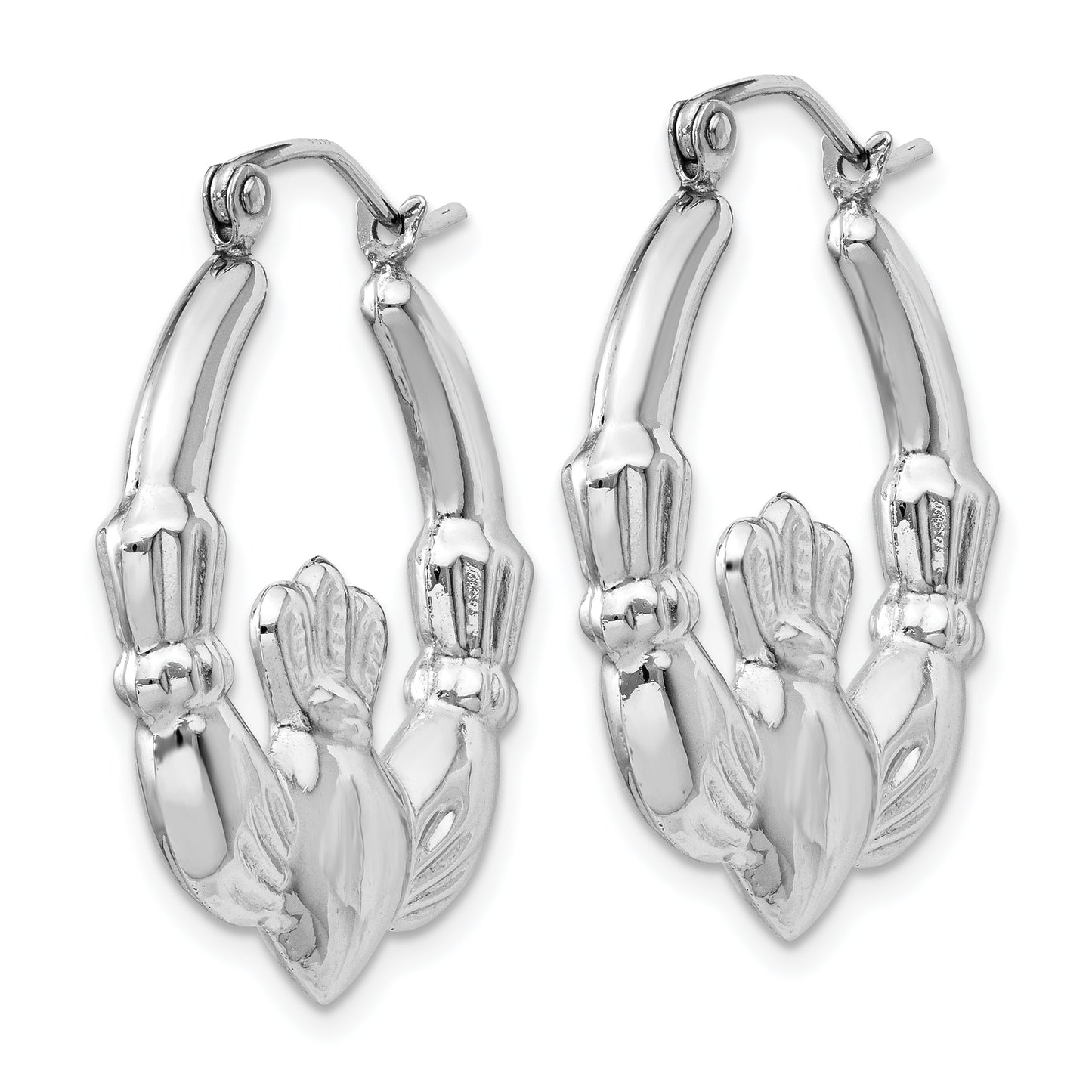 14K White Gold Claddagh Hoop Earrings