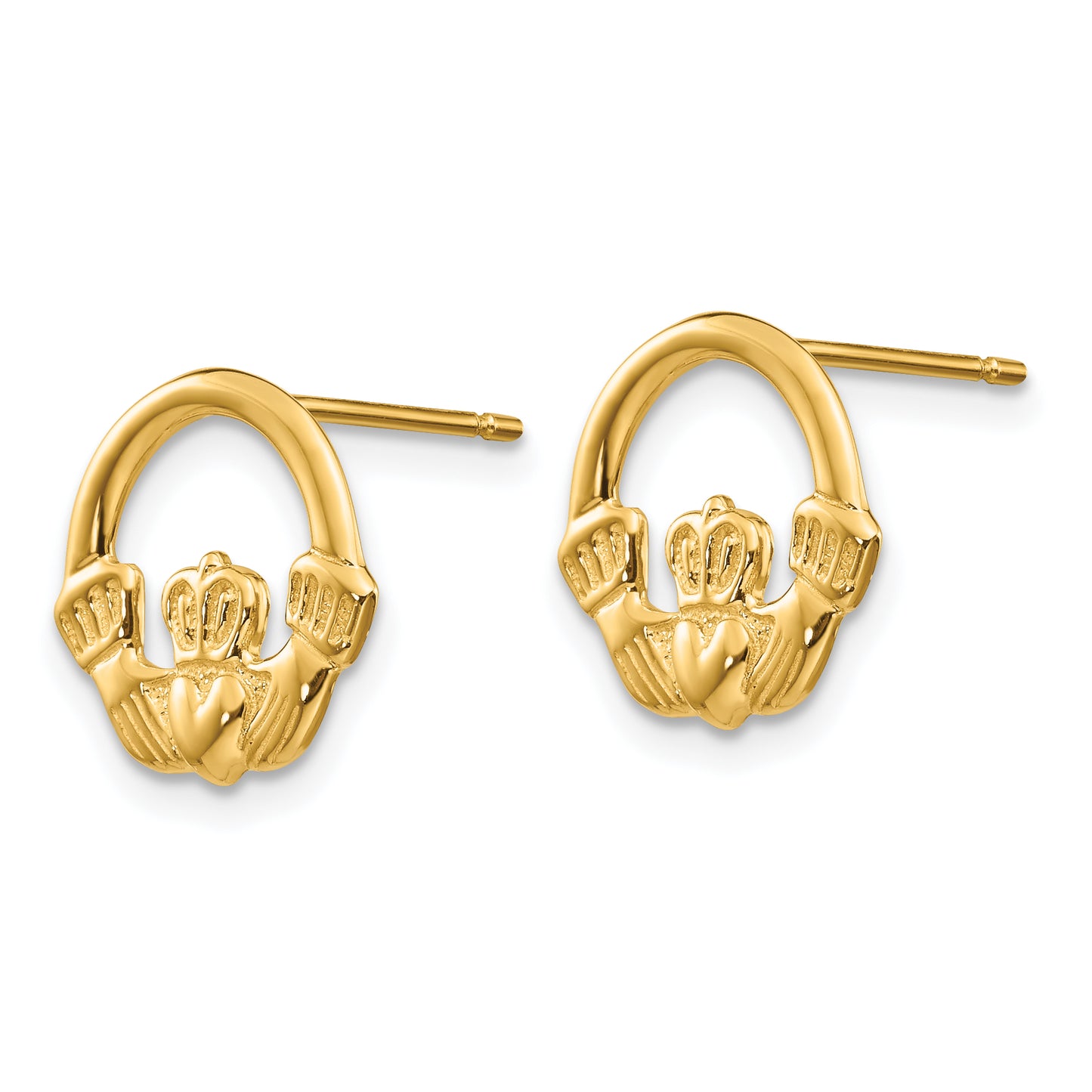 14K Yellow Gold Claddagh Post Earrings